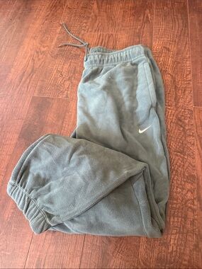 Nike Kids Olive Green Fleece Joggers with White Swoosh